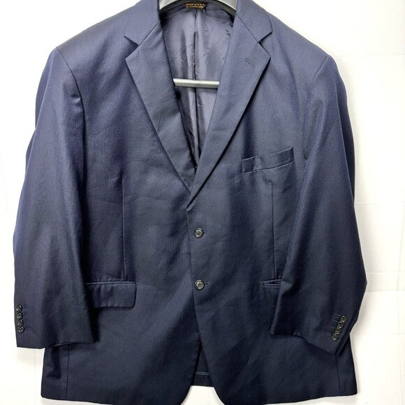 Southwick Suit Mens Size 50 R Jacket 42 X 28 Pants 2 Pr Wool Navy Blue Pinstripe - Picture 2 of 16